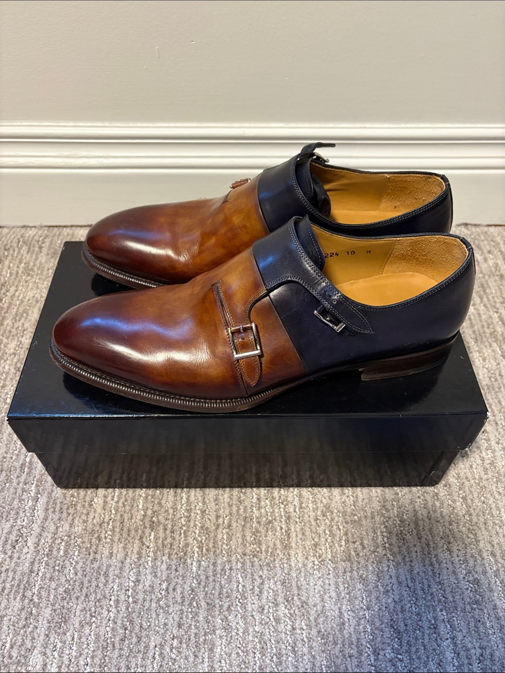 Magnanni Chestnut Brown and Navy Double Monk Strap Dress Shoes
